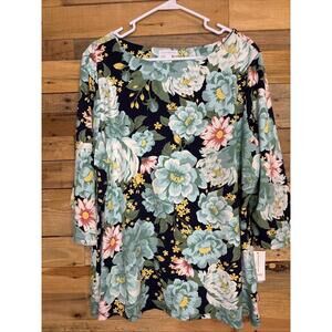 Charter Club Top Women’s Size 3X NWT Floral Boatneck Stretch 3/4 Sleeve